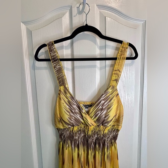 💛”Anthropologie Chaundry KC”Yellow and Brown Mixed Media  Smocked Maxi SunDress🤎 - Picture 3 of 15